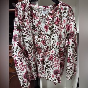 Kim Rogers Pink and Brown Floral Top